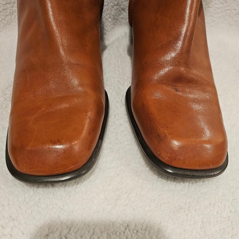 Antonio Melani Toffee Brown leather boots with square toe and buckle design, - Picture 2 of 8